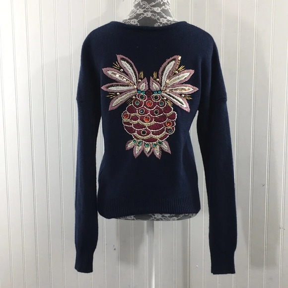 Asos‎ Revive Navy Cardigan Sweater Womens 6 Rhinestone Embroidered Embellished - Picture 4 of 13